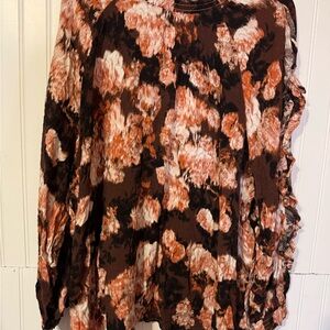 Maurices Brown and Pink Floral Blouse Sz 3